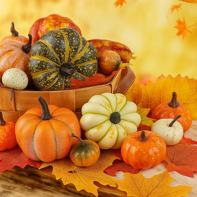 HAKACC 14 PCS Artificial Mixed Pumpkins for